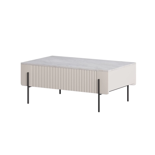 Stolik kawowy z szufladami Malmi 100 cm - kaszmir / crema bianca / czarne nóżki
